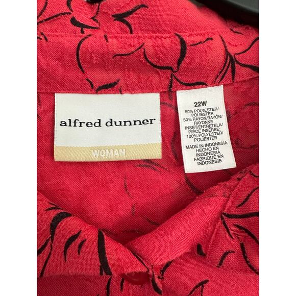 Alfred Dunner Red Floral Burnout Button Top 22W 2X Classy Mature - Picture 5 of 10